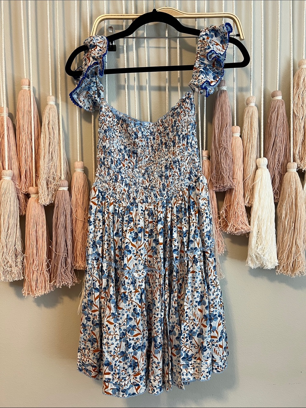 Poupette St. Barth Blue and Brown Floral Sundress size S NWT